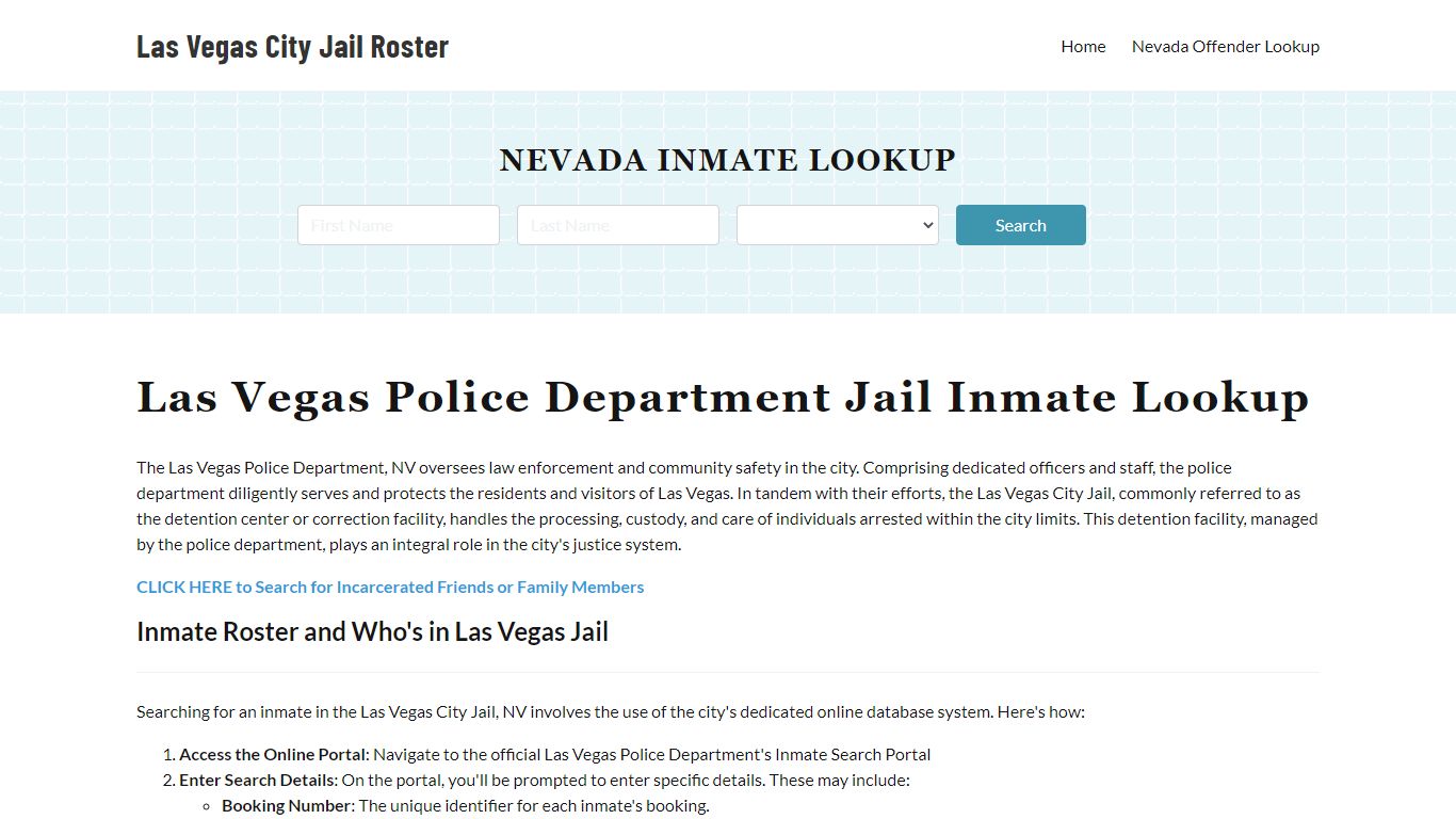 Las Vegas Police Department Jail Inmate Lookup