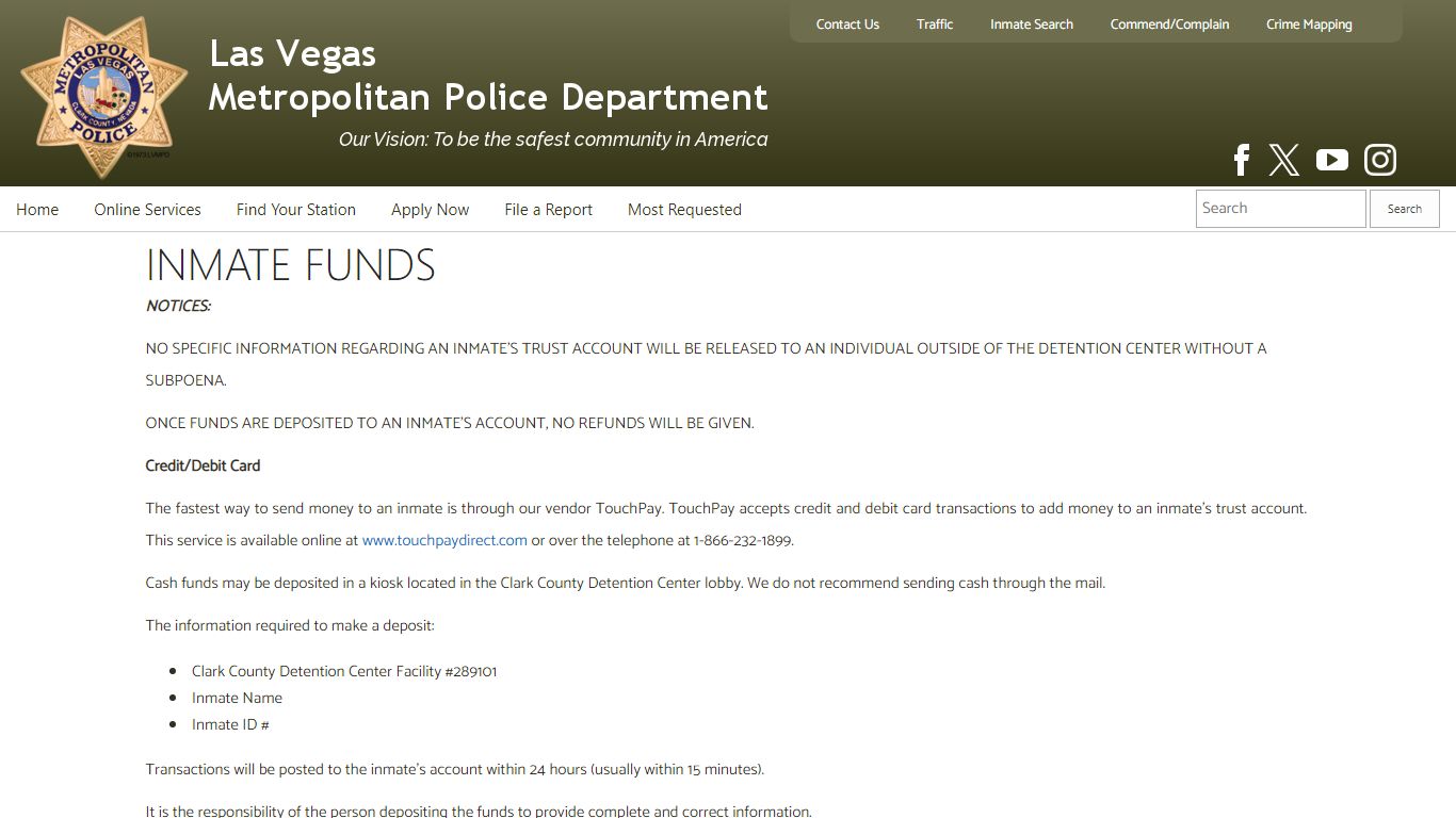 Pages - INMATE FUNDS - LVMPD