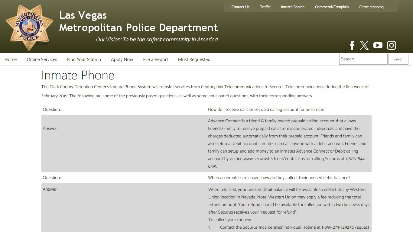 Pages - Inmate Phone - LVMPD